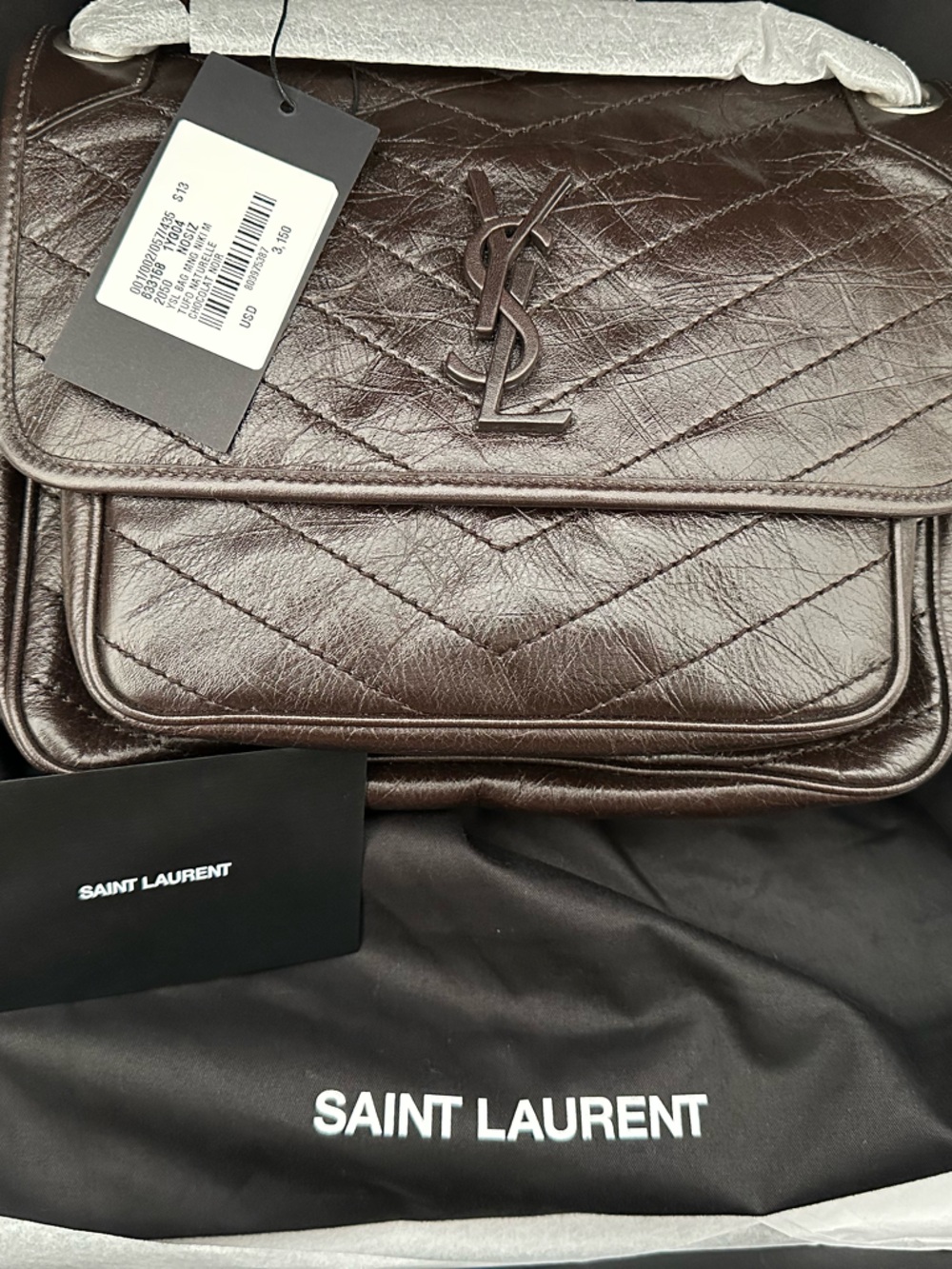 Saint Laurent Niki Quilted Leather Belt Bag in Dark Brown